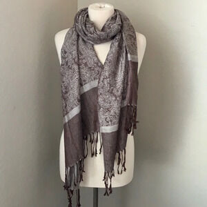 brown paisley tassel scarf